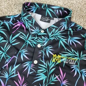Sunday Swagger Mens Large Black AOP Floral Performance Stretch Golf Polo SS